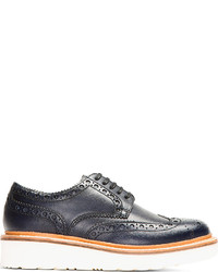 Grenson Navy Pebbled Leather Double Sole Archie Brogues