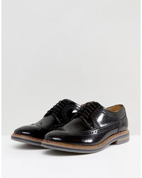 Base London Turner Leather Hi Shine Brogue Shoes In Black