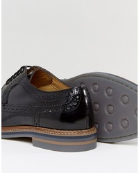 Base London Turner Leather Hi Shine Brogue Shoes In Black