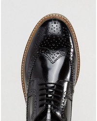 Base London Turner Leather Hi Shine Brogue Shoes In Black