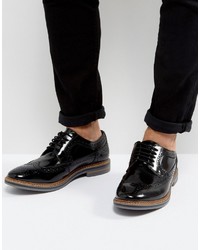 Base London Turner Leather Hi Shine Brogue Shoes In Black