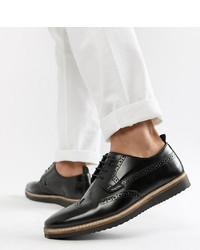 ASOS DESIGN Wide Fit Brogue Shoes In Black Leather With Wedge Sole