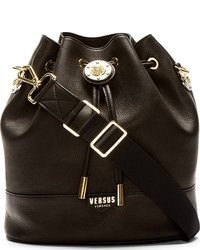 Versus Black Leather Medallion Accent Bucket Bag