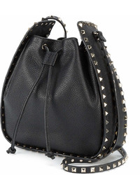Valentino Black Rockstud Large Leather Bucket Bag