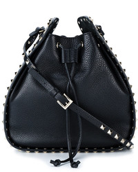 Valentino Black Rockstud Large Leather Bucket Bag