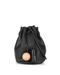 Building Block Black Sphere Tassel Leather Bucket Bag