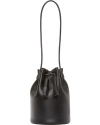 Building Block Black Leather Tassel Bucket Bag