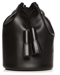 Building Block Leather Bucket Bag With Tassels