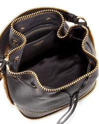 Moschino Calfskin Bucket Bag Wexposed Zipper Trim Black