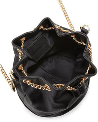 Neiman Marcus Faux Leather Chain Bucket Bag Black
