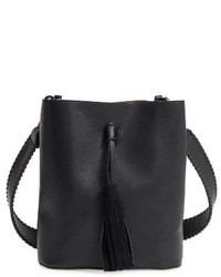 Street Level Faux Leather Tassel Bucket Crossbody Bag Black