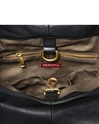 Merona Genuine Leather Crossbody Bucket Handbag Black
