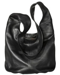 Merona Genuine Leather Crossbody Bucket Handbag Black