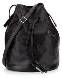 Halston Heritage City Casual Leather Bucket Bag Black