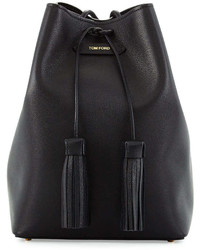 Tom Ford Leather Double Tassel Medium Bucket Bag Black