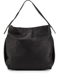 Neiman Marcus Made In Italy Pebbled Leather Bucket Hobo Bag Black