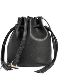 Street Level Mini Faux Leather Tassel Bucket Bag Brown