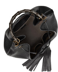 Gucci Miss Bamboo Medium Leather Bucket Bag Black