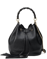 Gucci Miss Bamboo Medium Leather Bucket Bag Black