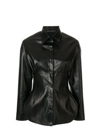 Black Leather Button Down Blouse