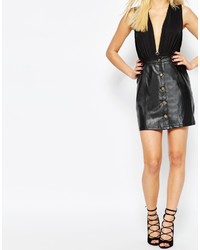Missguided A Line Leather Look Button Through Skirt
