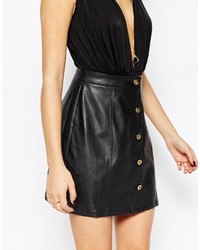 Missguided A Line Leather Look Button Through Skirt
