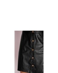 Missguided Button Faux Leather Mini Skirt Black