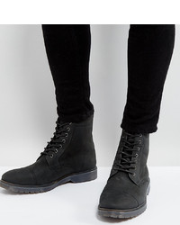 ASOS DESIGN Asos Lace Up Boots In Black Leather With Ribbed Sole