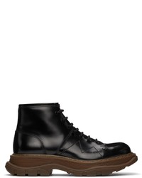 Alexander McQueen Black Brown Tread Lace Up Boots