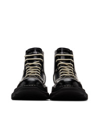 Alexander McQueen Black Contrast Stitch Tread Lace Up Boots
