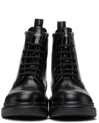 Alexander McQueen Black Croc Lace Up Boots