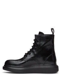 Alexander McQueen Black Croc Lace Up Boots