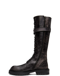 Ann Demeulemeester Black Distressed Riding Boots