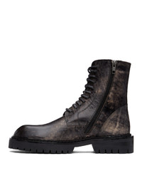 Ann Demeulemeester Black Distressed Tucson Lace Up Boots