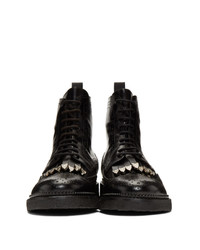 Toga Virilis Black Hard Leather Lace Up Boots