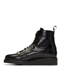 Toga Virilis Black Hard Leather Lace Up Boots