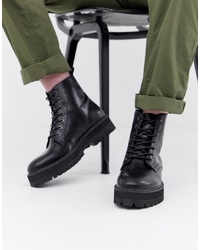ASOS DESIGN Black Lace Up Boots In Faux Leather With Raised Chunky Sole