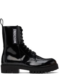 Moschino Black Leather Combat Boots