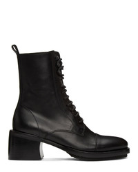 Ann Demeulemeester Black Leather Heel Lace Up Boots