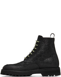 Kenzo Black Leather K Mount Laced Ankle Boots