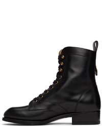 Gucci Black Leather Lace Up Boots