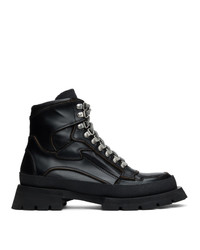 Jil Sander Black Leather Lace Up Boots