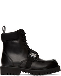 Valentino Garavani Black Leather Vltn Combat Boots