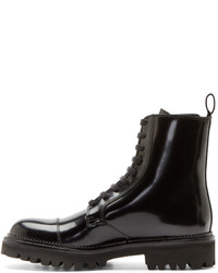 black patent leather combat boots