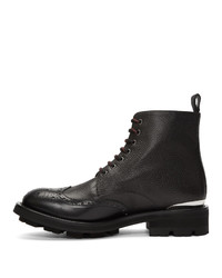 Alexander McQueen Black Pebble Ed Lace Up Boots