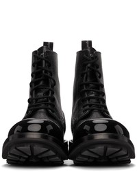 Alexander McQueen Black Pebbled Lace Up Boots