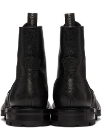 Alexander McQueen Black Pebbled Lace Up Boots