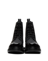 Alexander McQueen Black Perforated Hybrid Lace Up Boots