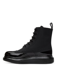 Alexander McQueen Black Perforated Hybrid Lace Up Boots
