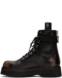 R13 Black Single Stack Lace Up Boots